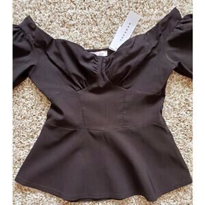 Topshop Bengaline Off the Shoulder Bardot Neck Black Women's Blouse size 2